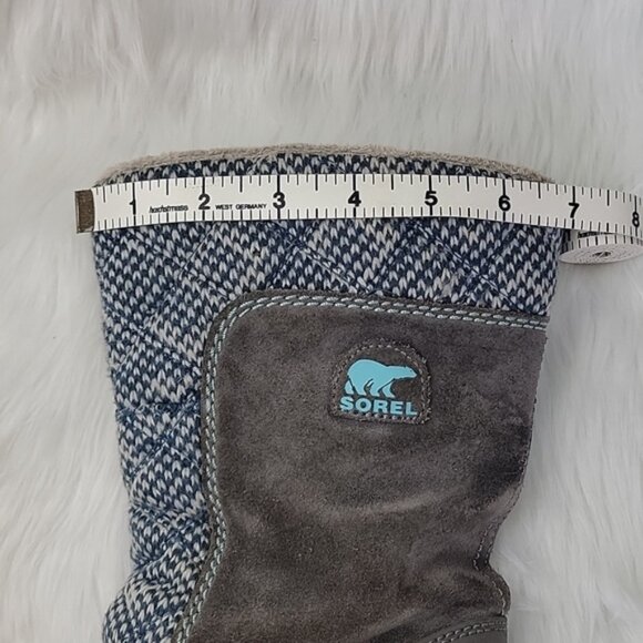 SOREL Blue White Knit Gray Suede Girl's Pull On Mid Calf Winter Boho Boots 2 - Picture 8 of 13